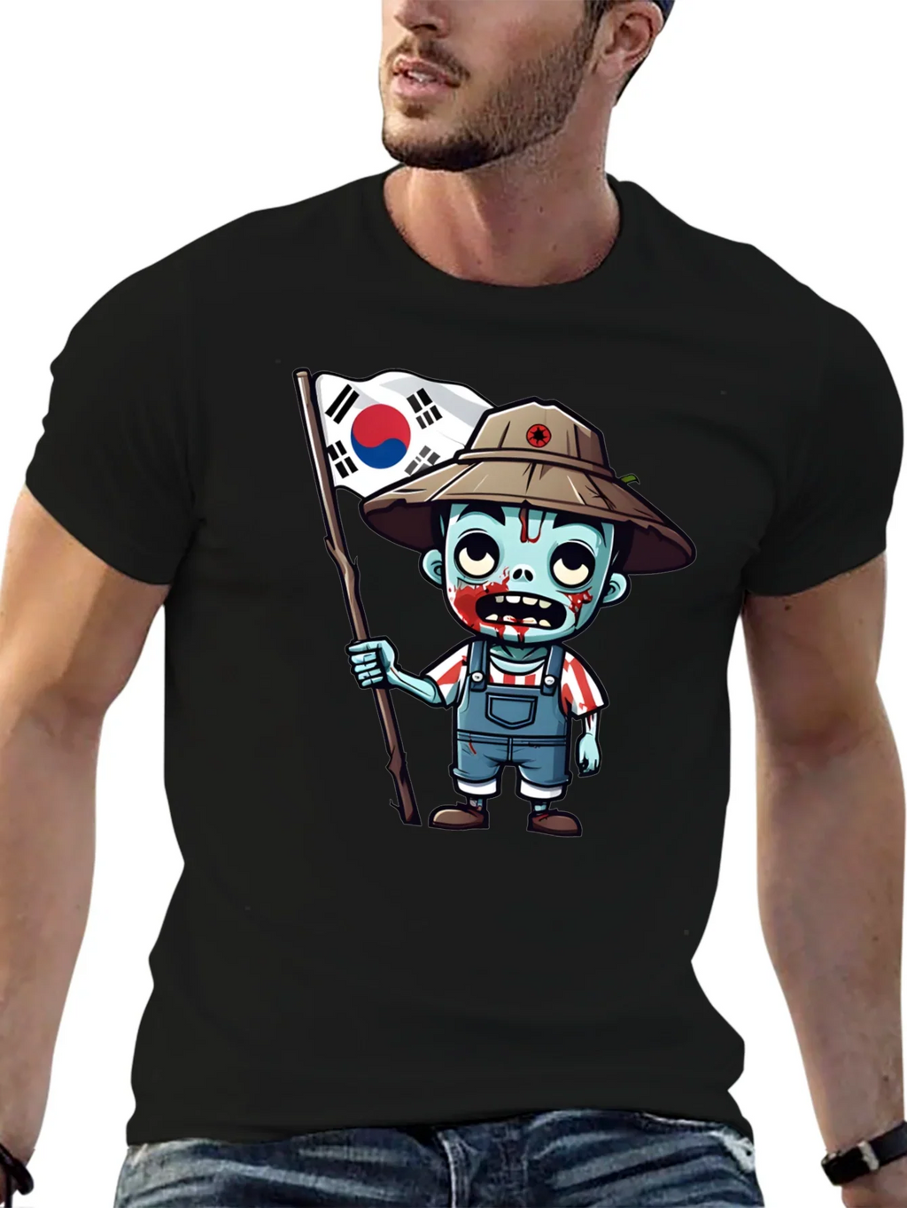 Zombie South Korea Flag Graphic T-Shirt