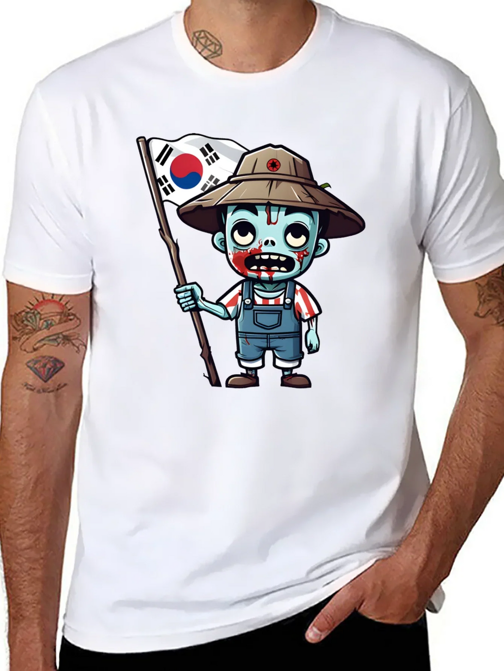 Zombie South Korea Flag Graphic T-Shirt