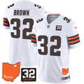 Jim Brown Cleveland Browns #32 Jim Brown Memorial & Home Patch Jersey All Stitched