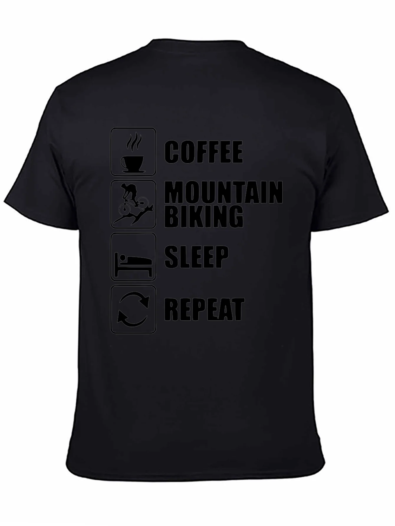 Coffee Mountain Biking Sleep Repeat Mens Black T-Shirt