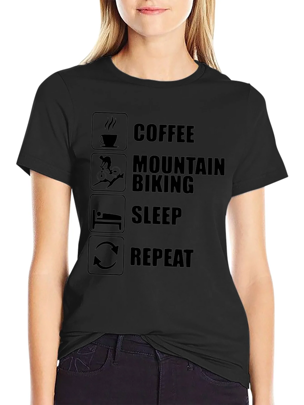 Coffee Mountain Biking Sleep Repeat Mens Black T-Shirt