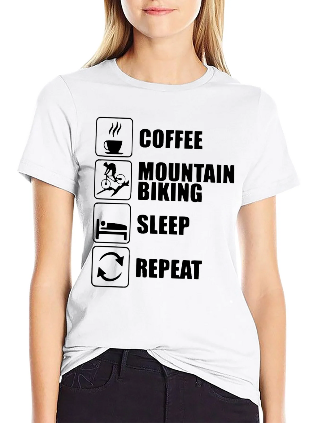 Coffee Mountain Biking Sleep Repeat Mens Black T-Shirt
