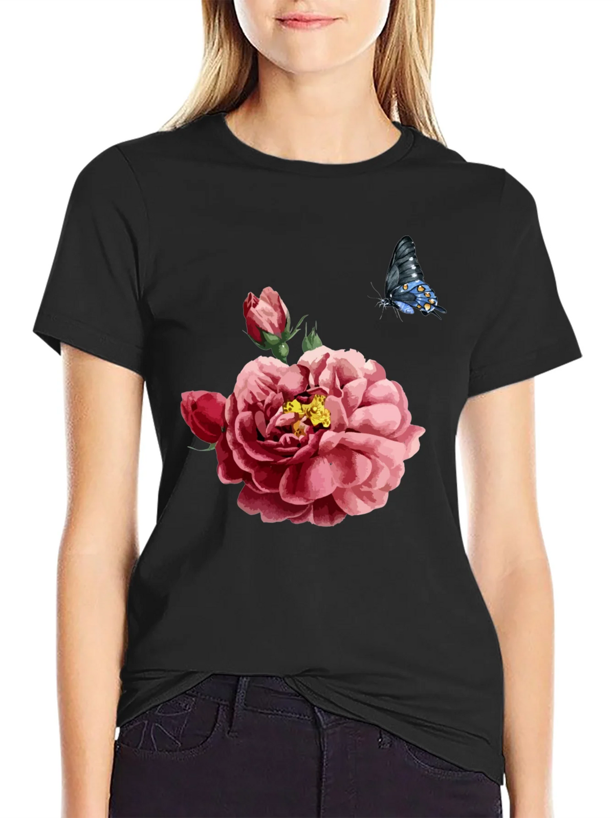 Floral Butterfly Graphic Tee - Soft Cotton Comfort