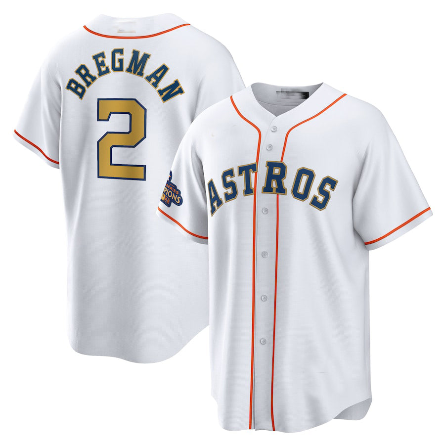#2 Alex Bregman Houston Astros 2023 gold collection replica player Jersey C White Stitches Baseball Jerseys