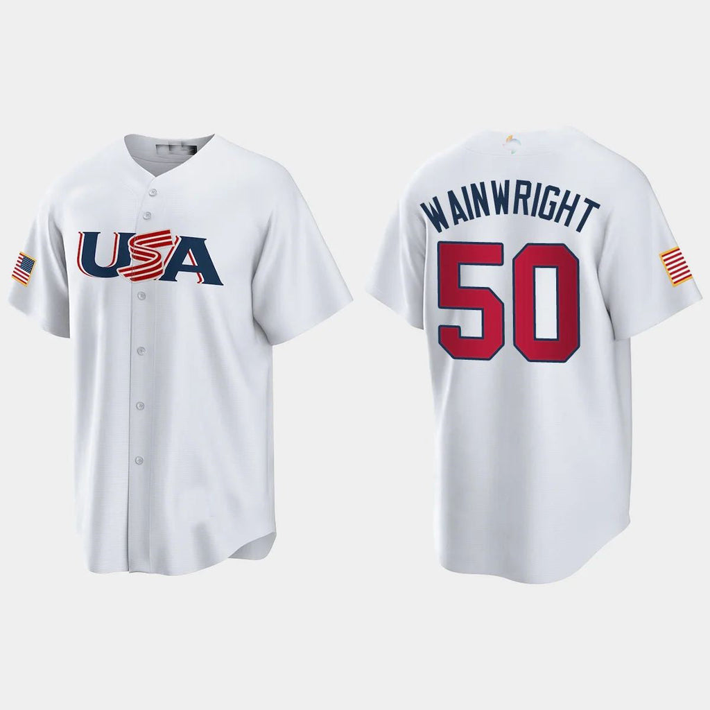 ADAM WAINWRIGHT ST. LOUIS CARDINALS 2023 WORLD BASEBALL CLASSIC USA REPLICA JERSEYC WHITE Stitches Baseball Jerseys