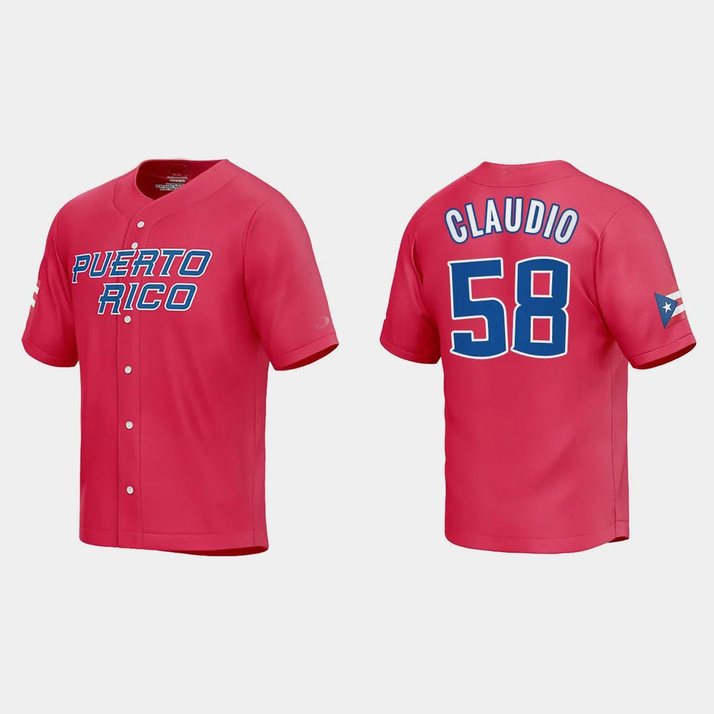 #58 ALEX CLAUDIO PUERTO RICO BASEBALL 2023 WORLD BASEBALL CLASSIC JERSEYC RED Stitches Baseball Jerseys