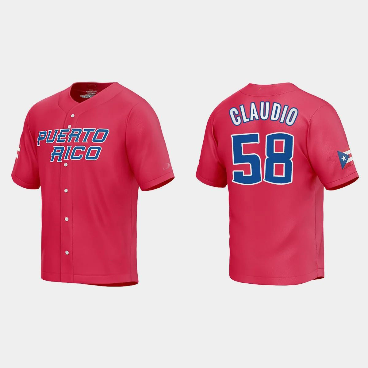 #58 ALEX CLAUDIO PUERTO RICO BASEBALL 2023 WORLD BASEBALL CLASSIC JERSEYC RED Stitches Baseball Jerseys