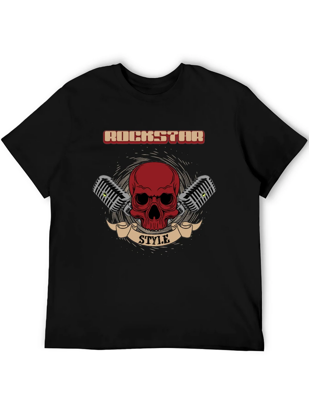 Rockstar Style Graphic Tee - Skull & Microphones