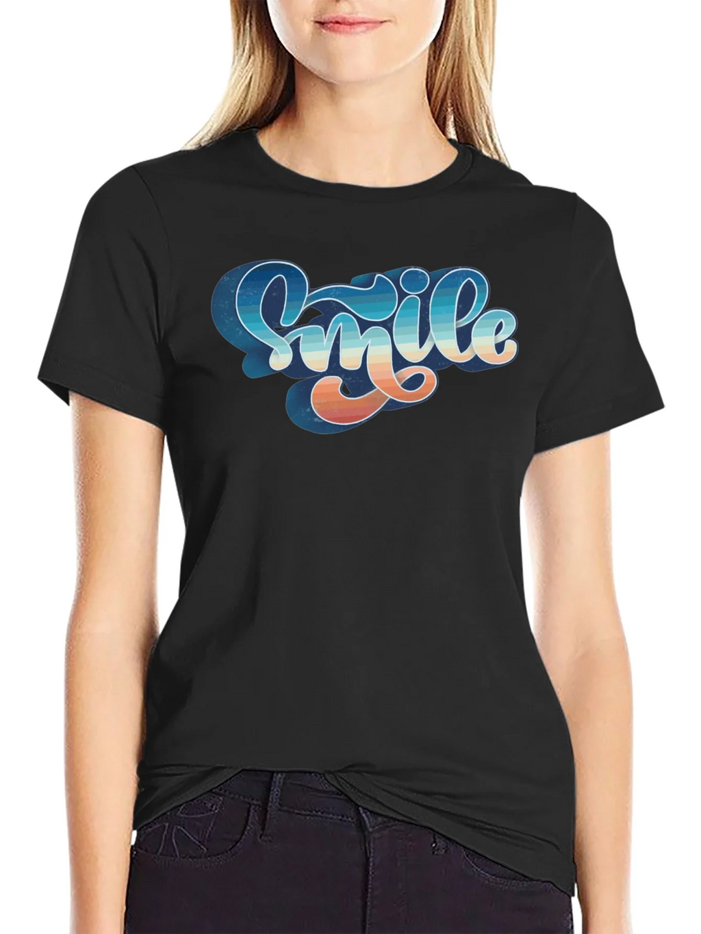 Retro Smile Graphic Black Tee