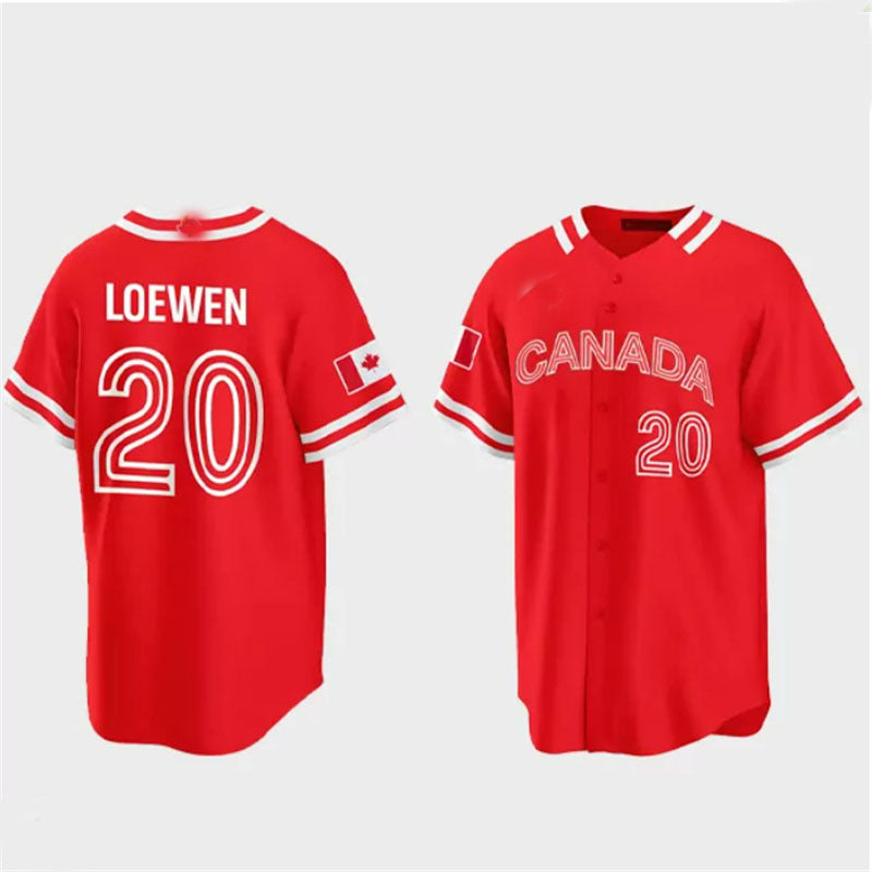 #20 Adam Loewen Canada 2023 World Baseball Classic Jersey C Red Stitches Baseball Jerseys