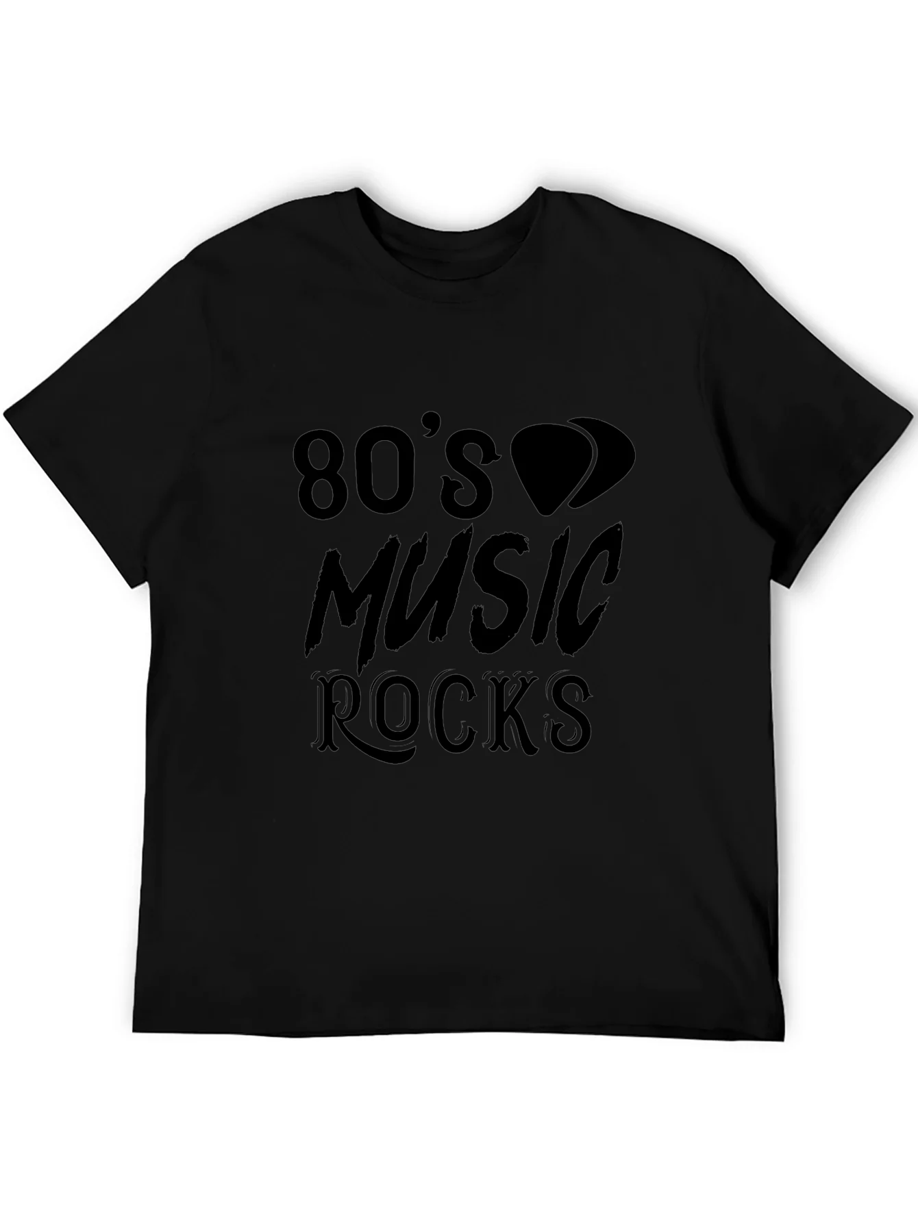 80s Music Rocks Graphic Tee - Classic Black Cotton T-Shirt