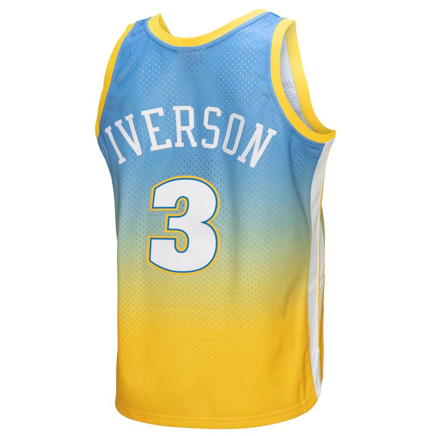 D.Nuggets #3 Allen Iverson 2006-07 Hardwood Classics Fadeaway Swingman Player Jersey Yellow Blue Stitched American Basketball Jersey