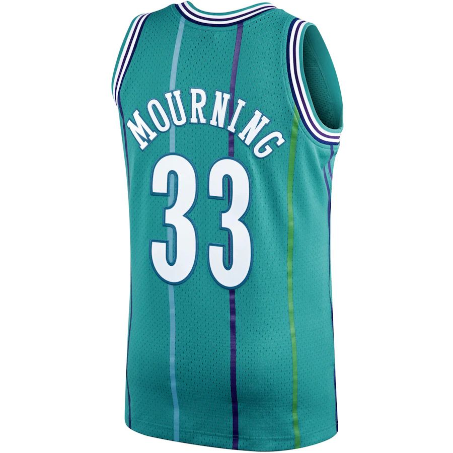 C.Hornets #33 Alonzo Mourning 1992-93 Hardwood Classics Swingman Player Jersey  Teal Stitched American Basketball Jersey