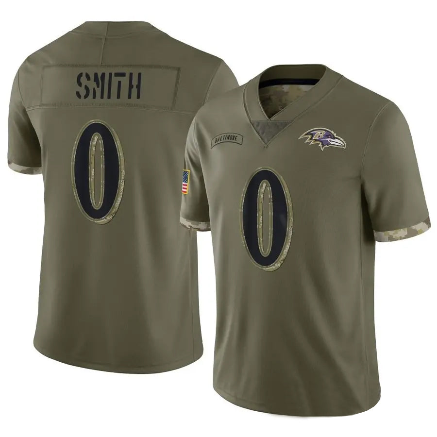 B.Ravens #0 Roquan Smith Player Salute To Service Olive Football Jerseys