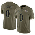 B.Ravens #0 Roquan Smith Player Salute To Service Olive Football Jerseys
