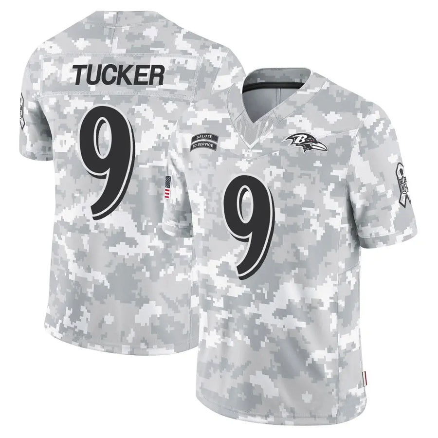 B.Ravens #9 Justin Tucker Player Arctic Camo Salute to Service Limited Football Jerseys