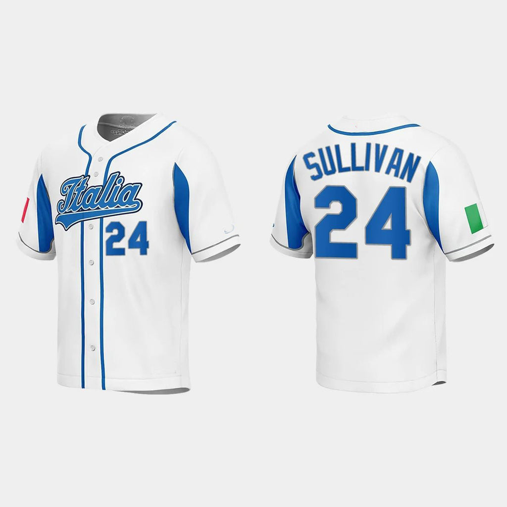 #24 BRETT SULLIVAN ITALY BASEBALL 2023 WORLD BASEBALL CLASSIC JERSEYC WHITE Stitches Baseball Jerseys
