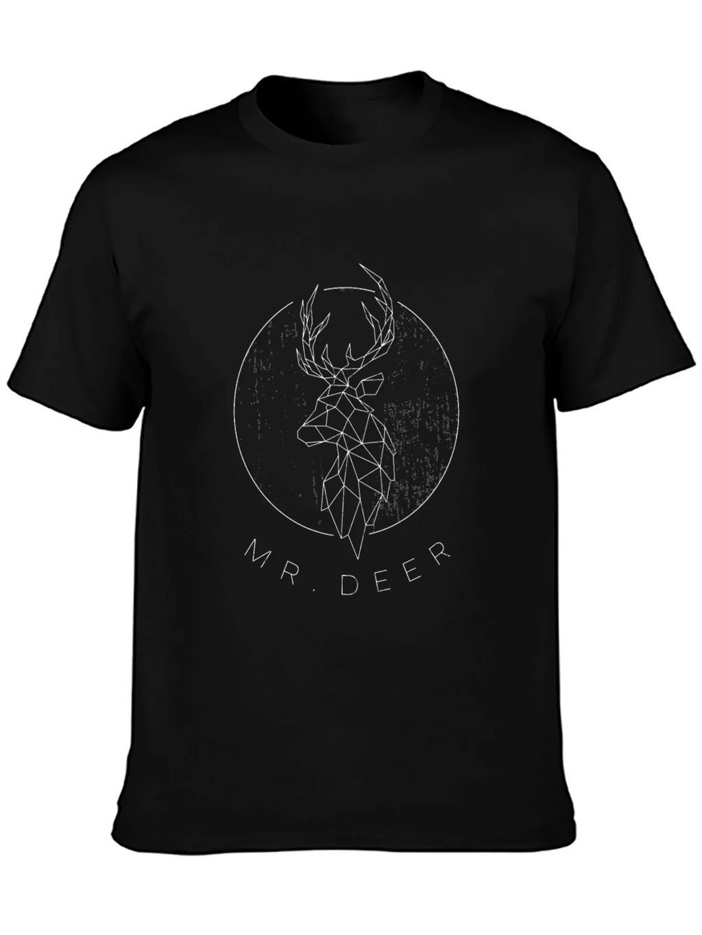 Geometric Deer Graphic Print Tee - Black