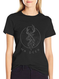 Geometric Deer Graphic Print Tee - Black