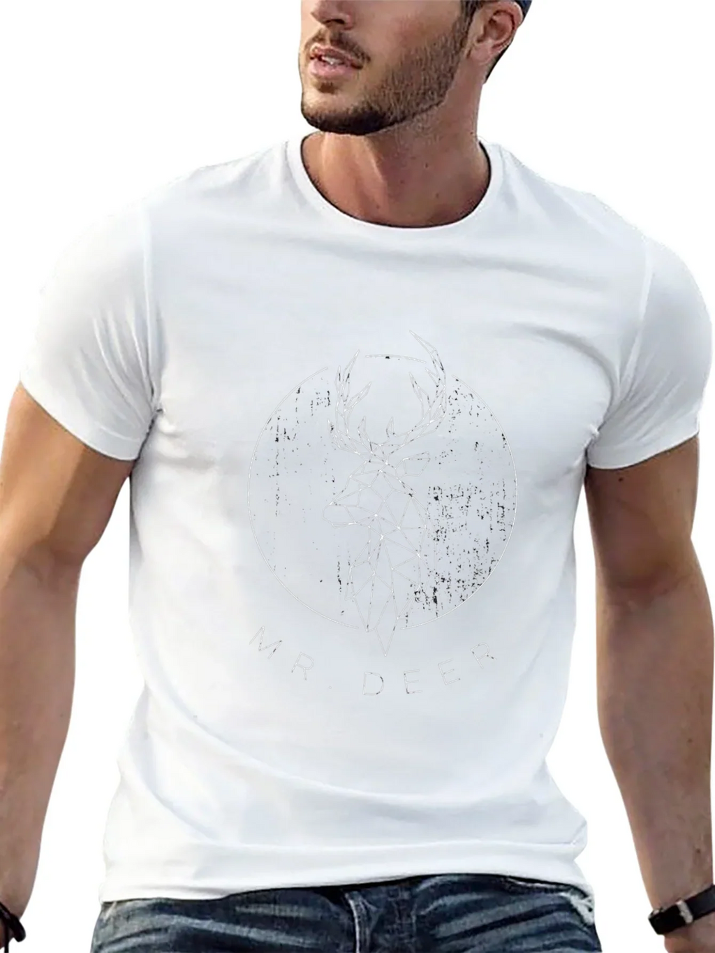 Geometric Deer Graphic Print Tee - Black