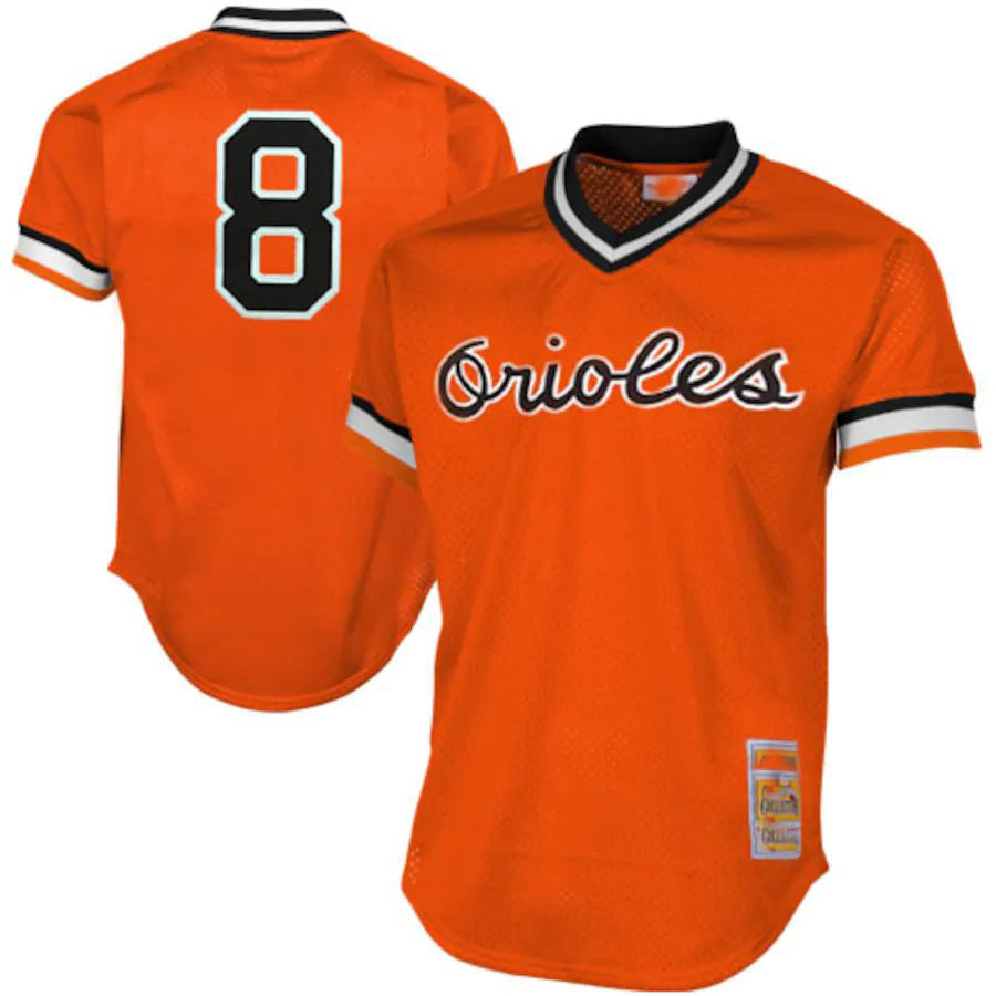 Baltimore Orioles #8 Cal Ripken Jr Orange 1988 Authentic Cooperstown Collection Mesh Batting Practice Jersey Baseball Jerseys