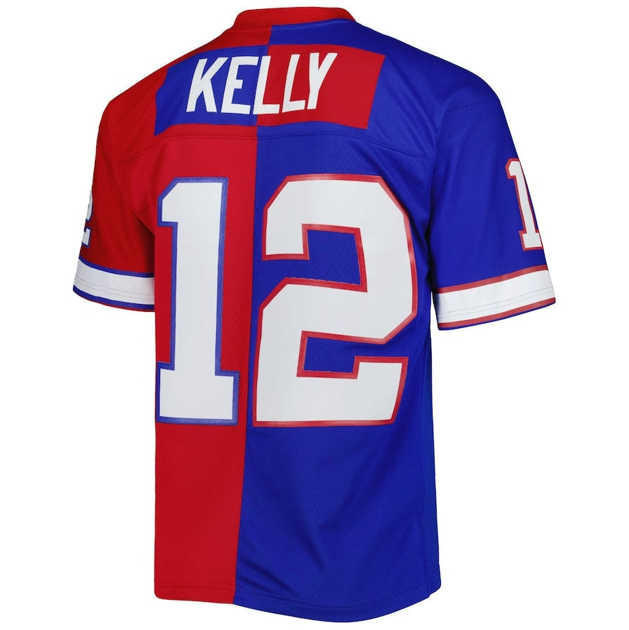 B.Bills #12 Jim Kelly 1990 Split Legacy Replica Jersey - Royal-Red American Stitched Football Jerseys