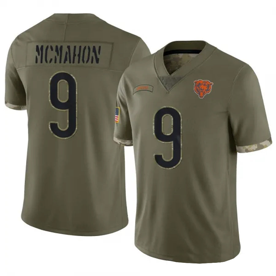 C.Bears #9 Jim McMahon Player Salute To Service Olive Football Jerseys