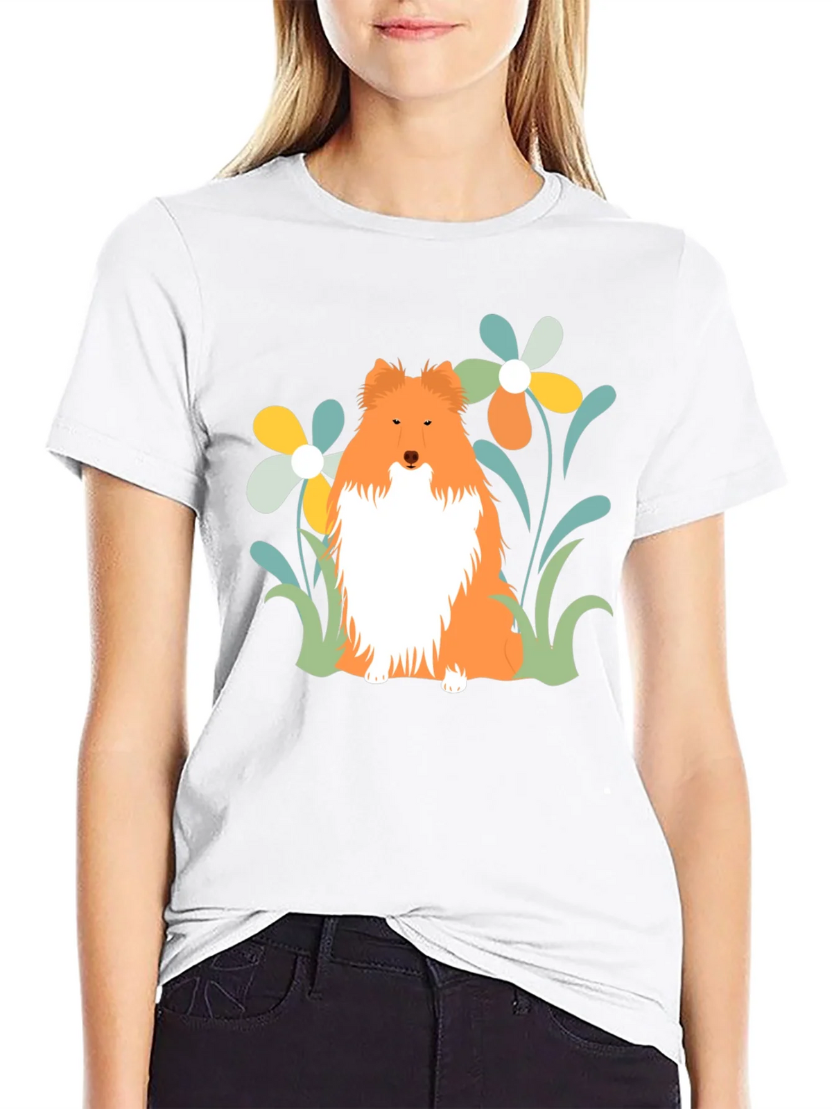 Sheltie Dog & Flowers T-Shirt - Soft Cotton Tee