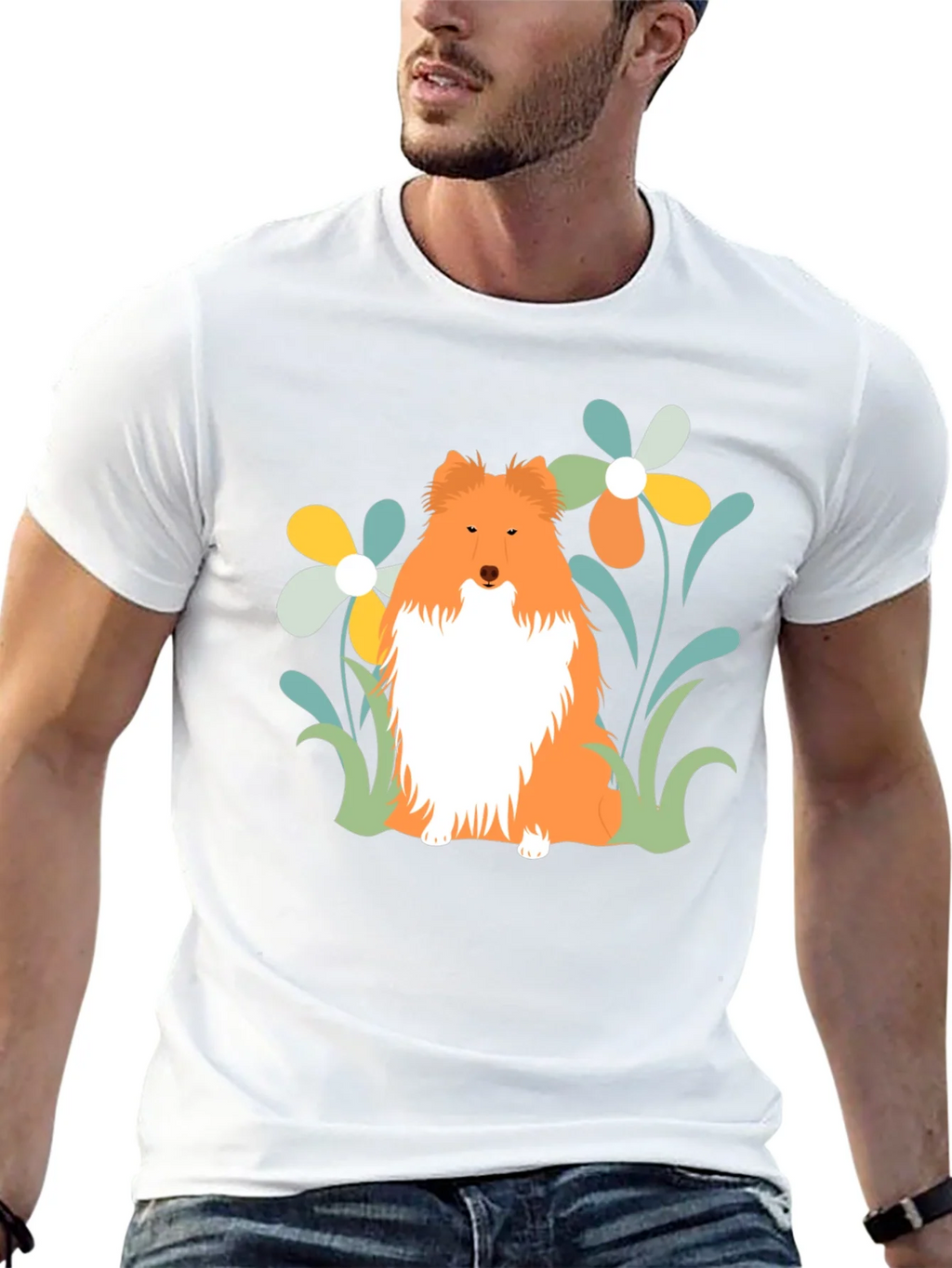 Sheltie Dog & Flowers T-Shirt - Soft Cotton Tee