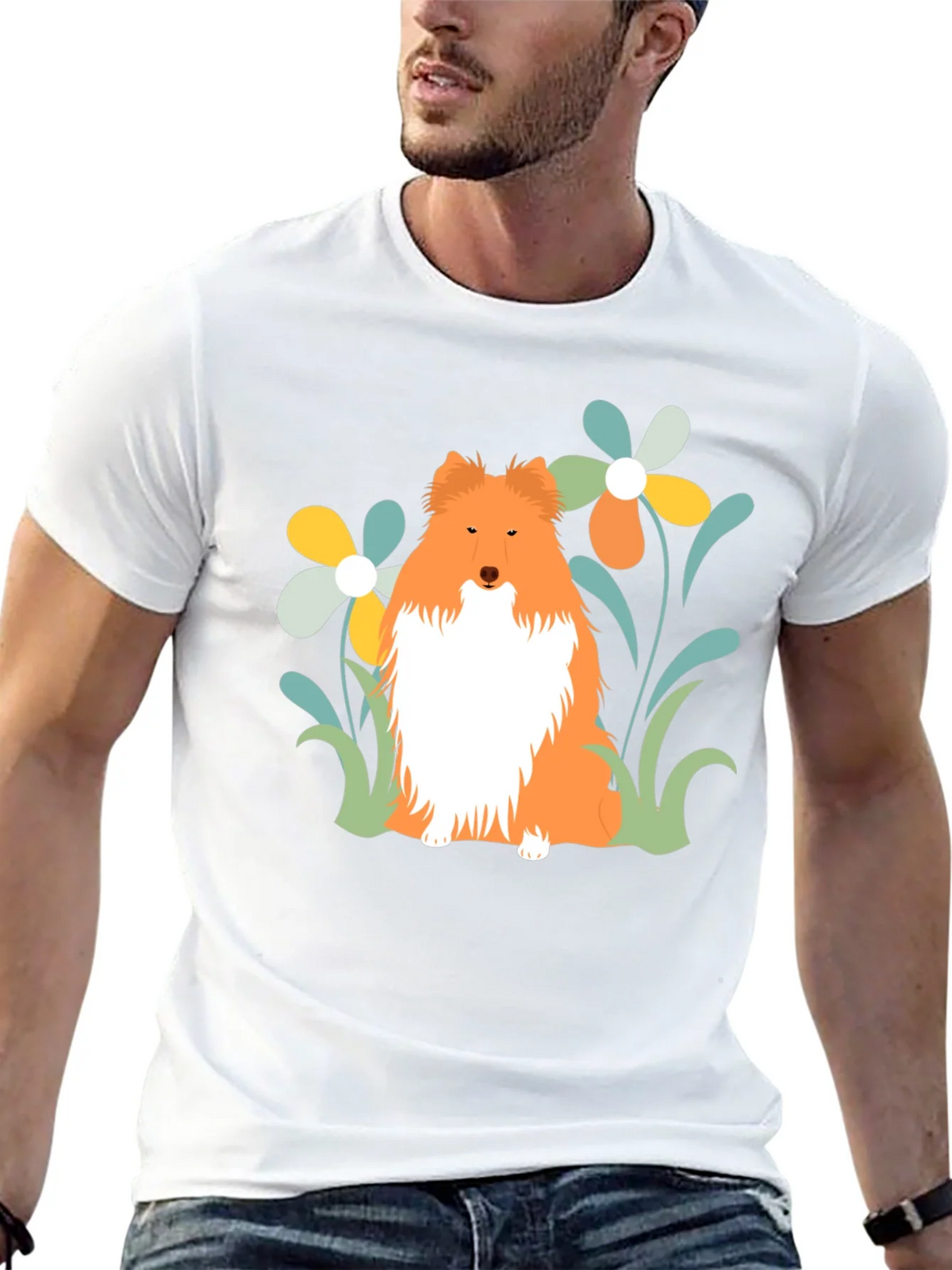 Sheltie Dog & Flowers T-Shirt - Soft Cotton Tee