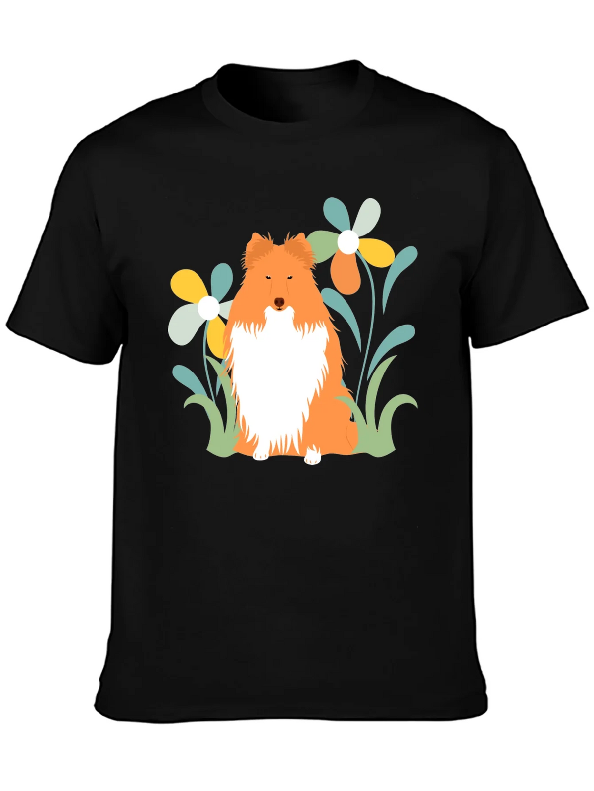 Sheltie Dog & Flowers T-Shirt - Soft Cotton Tee