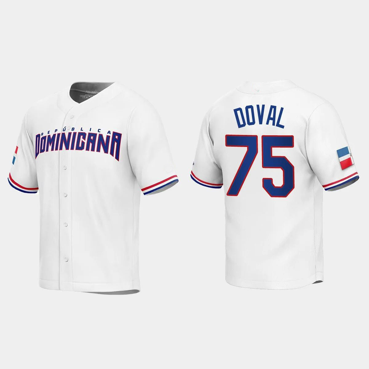 #75 CAMILO DOVAL DOMINICAN REPUBLIC BASEBALL 2023 WORLD BASEBALL CLASSIC REPLICA JERSEYC WHITE Stitches Baseball Jerseys