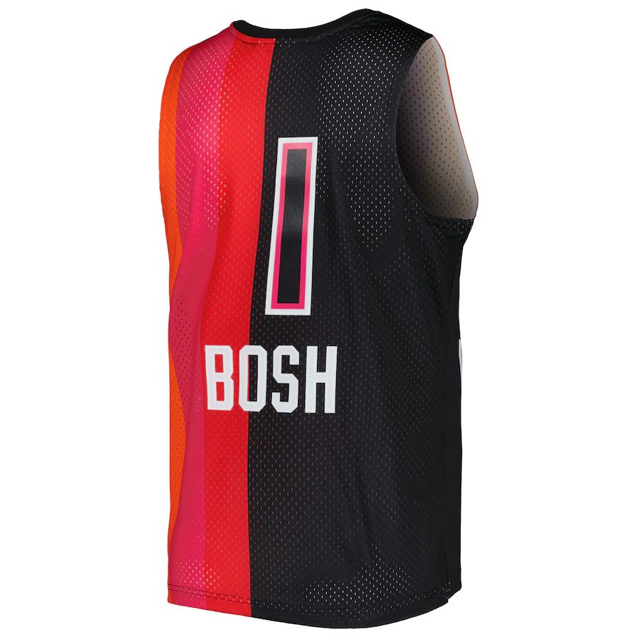 M.Heat #1 Chris Bosh Hardwood Classics 2011-12 Split Swingman Jersey BlackRed Stitched American Basketball Jersey