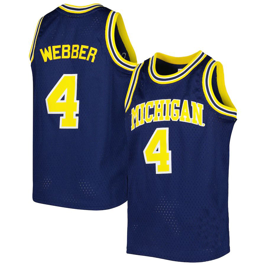 M.Wolverines #4 Chris Webber Swingman Replica Jersey Navy Stitched American College Jerseys