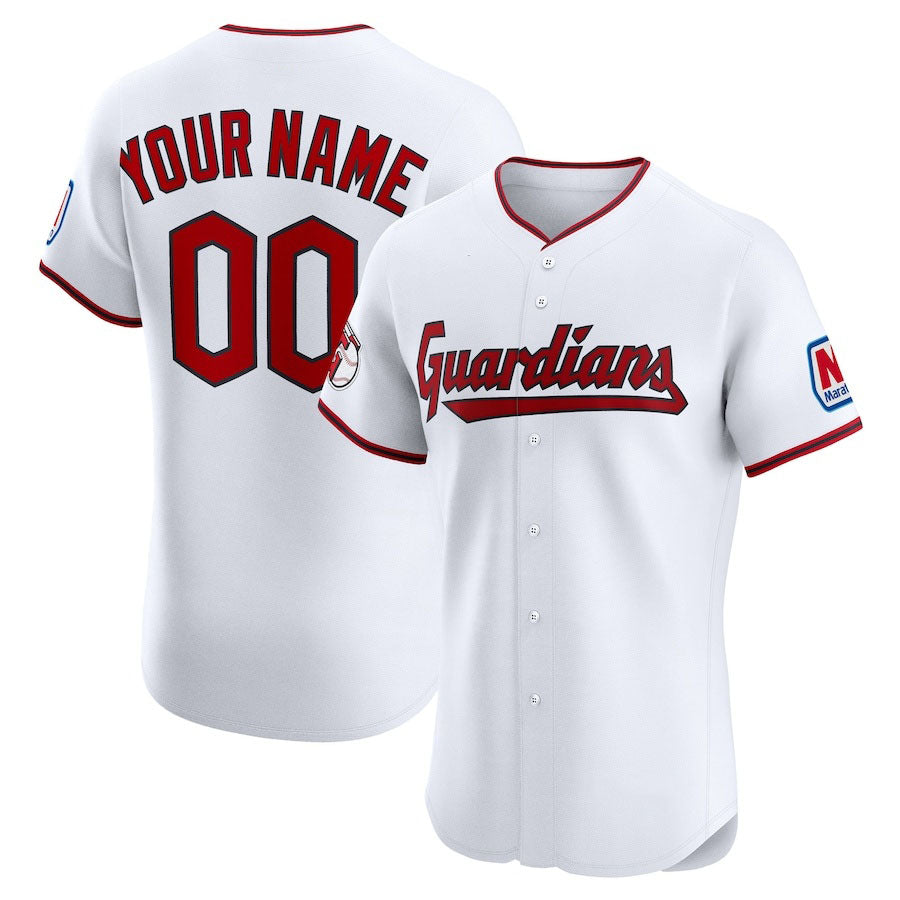 Custom Cleveland Guardians Home Elite Sponsor Patch Jersey White Stitched Baseball Jerseys