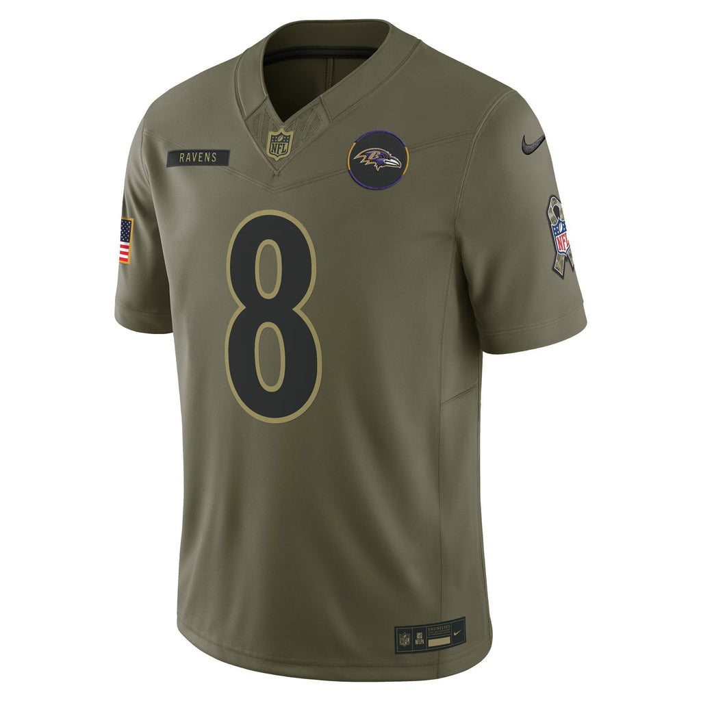 Baltimore Ravens Lamar Jackson Olive 2025 Salute to Service Limited Jersey