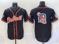Detroit Tigers Team Big Logo Black With Patch Cool Base Stitched Baseball Jersey