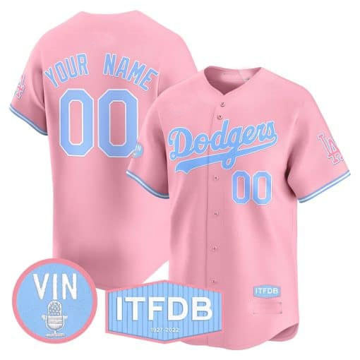 Custom Los Angeles Dodgers Vin ITFDB Patch Bubblegum Pink Vapor Premier Limited All Stitched Baseball Jersey