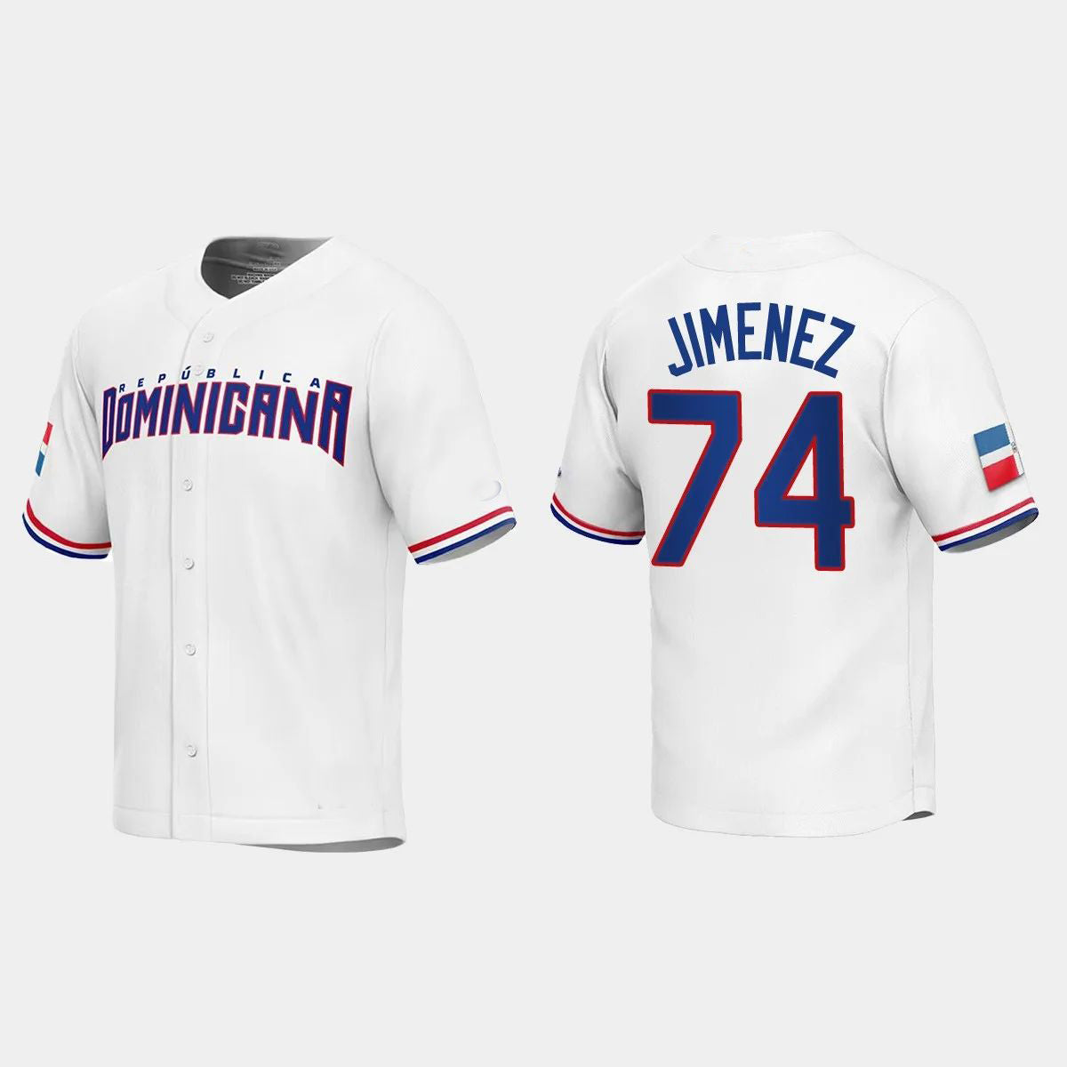 #74 ELOY JIMENEZ DOMINICAN REPUBLIC BASEBALL 2023 WORLD BASEBALL CLASSIC REPLICA JERSEYC WHITE Stitches Baseball Jerseys