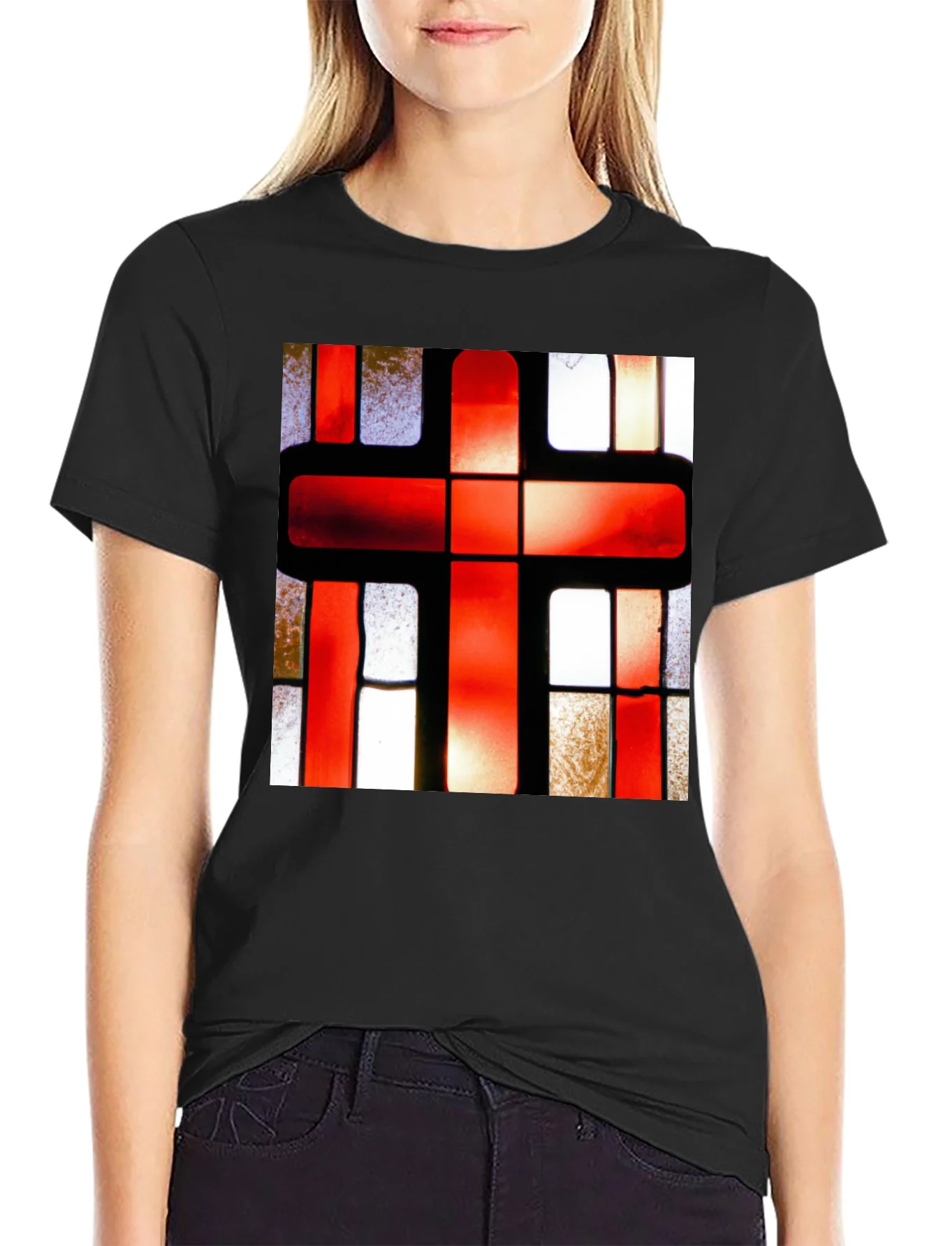 Red Cross Stained Glass Graphic T-Shirt