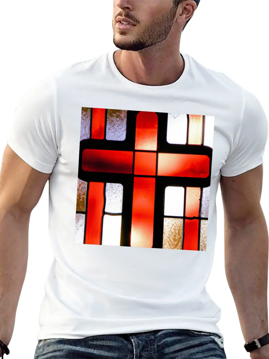 Red Cross Stained Glass Graphic T-Shirt