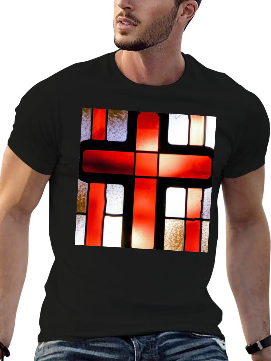 Red Cross Stained Glass Graphic T-Shirt