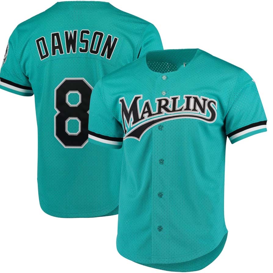 Florida Marlins #8 Andre Dawson Cooperstown Collection Mesh Batting Practice Button-Up Jersey - Teal Stitched Baseball Jersey