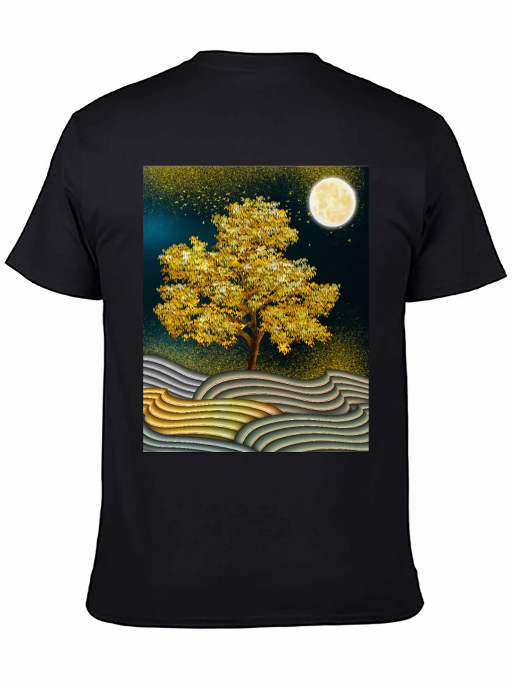 Golden Tree Graphic Tee - Stylish Unisex Black T-Shirt