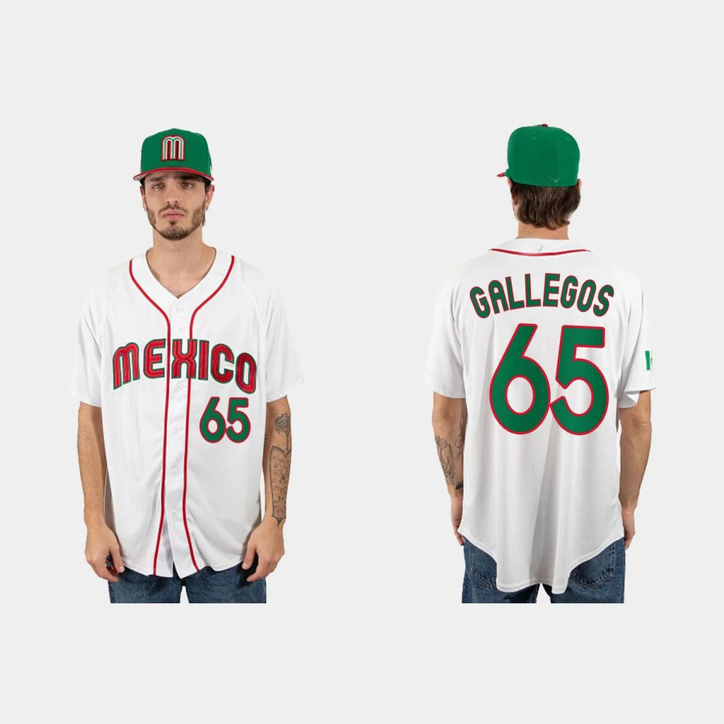 #65 GIOVANNY GALLEGOS MEXICO BASEBALL 2023 WORLD BASEBALL CLASSIC JERSEYC WHITE Stitches Baseball Jerseys