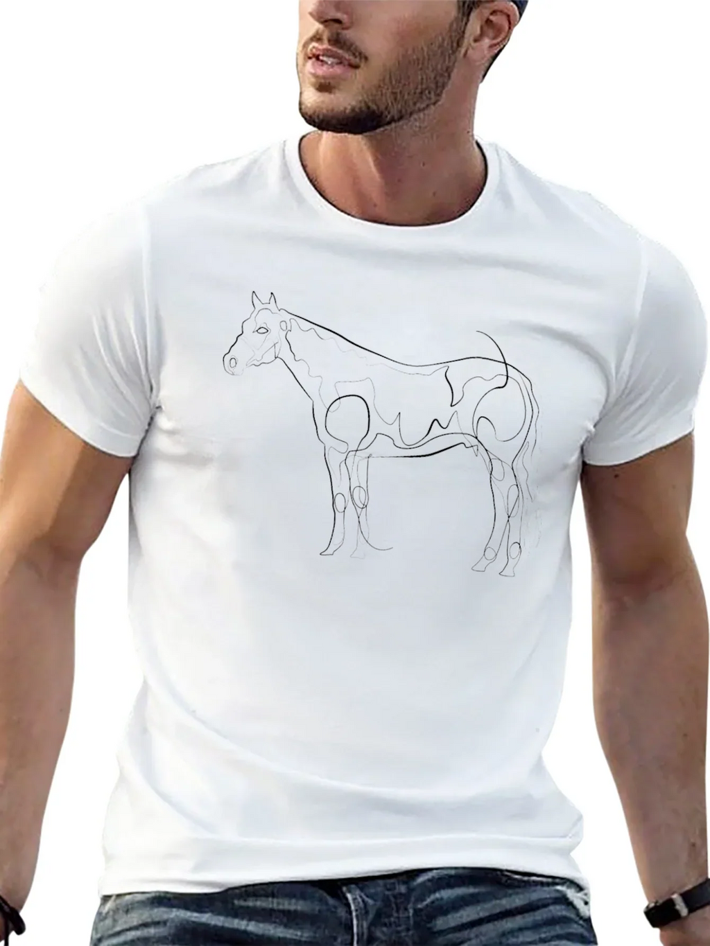 Horse Line Art Black Graphic Tee