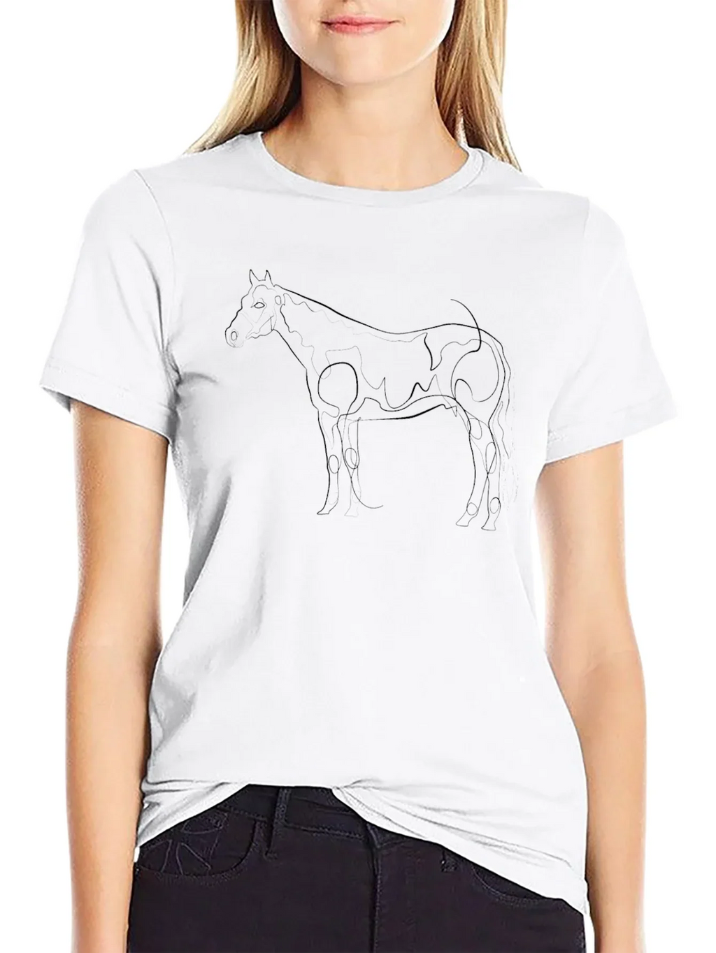 Horse Line Art Black Graphic Tee