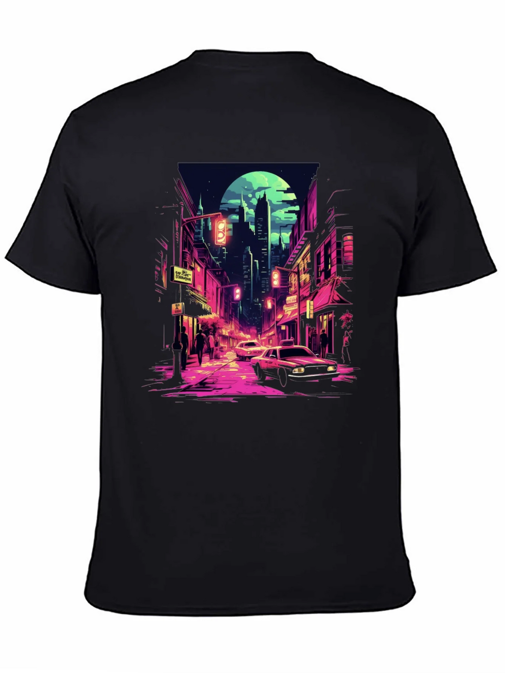 Retro Cityscape Tee - Black Cotton Blend
