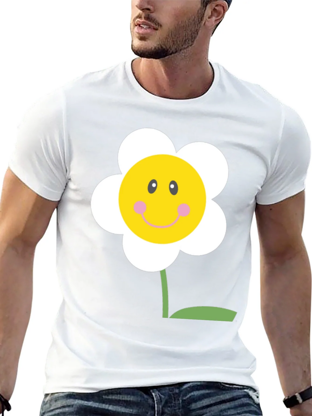 Happy Flower Graphic Tee - Black Cotton Shirt