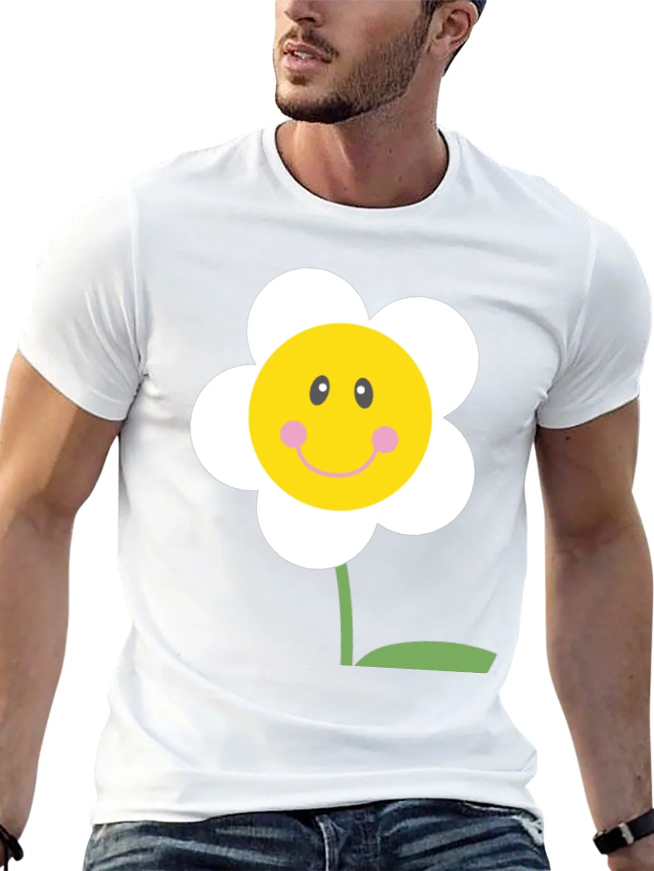 Happy Flower Graphic Tee - Black Cotton Shirt